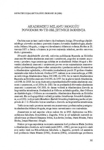 Akademiku Milanu Mogušu povodom 90-te obljetnice rođenja / Jela Maresić, Mira Menac-Mihalić