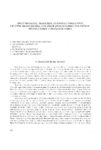 Apeli Hrvatske akademije znanosti i umjetnosti upućeni akademijama, svjetskim znanstvenim i političkim institucijama i organizacijama