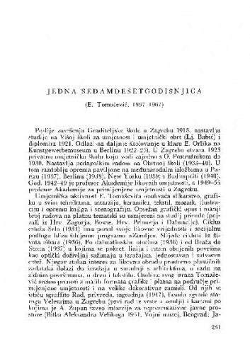 Jedna sedamdesetogodišnjica : E. Tomašević, 1897 - 1967 / Redakcija