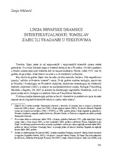 Linija hrvatske dramske intertekstualnosti: Tomislav Zajec ili traganje u tekstovima / Sanja Nikčević