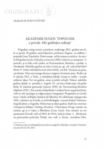Akademik Eugen Topolnik : u povodu 100. godišnjice rođenja / Slavko Cvetnić