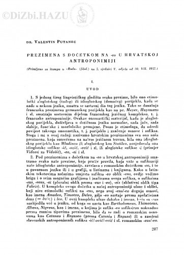 Prezimena s dočetkom na -eo u hrvatskoj antroponimiji / V. Putanec