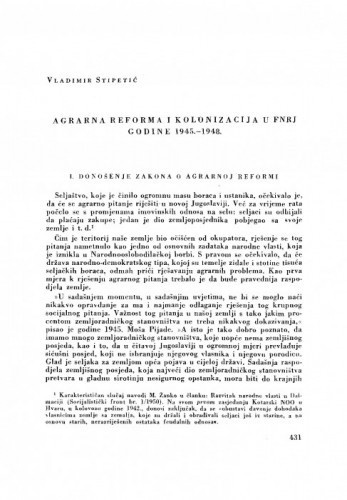 Agrarna reforma i kolonizacija u FNRJ godine 1945.-1948. / V. Stipetić