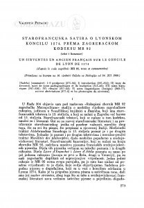 Starofrancuska satira o Lyonskom koncilu 1274. prema zagrebačkom kodeksu MR 92 : (tekst i komentar) = Un sirventes en ancien français sur le Concile de Lyon de 1274 : (d´aprés le code zagrébois MR 92, texte et commentaire) / V. Putanec