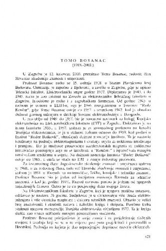 Tomo Bosanac (1918.-2003.) : [in memoriam] / Dragutin Fleš