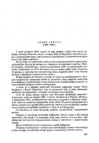 Josip Jernej (1909.-2005.) : [nekrolog] / Petar Šimunović