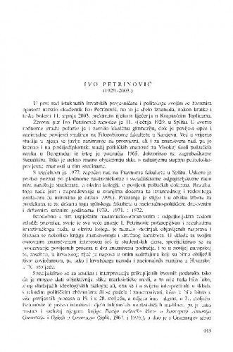 Ivo Petrinović (1929.-2003.) : [in memoriam] / Petar Strčić