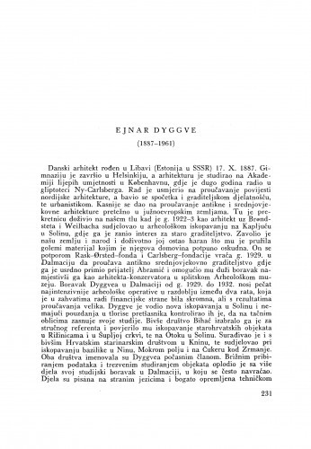 Ejnar Dyggve (1887-1961) : [nekrolog] / S. Gunjača