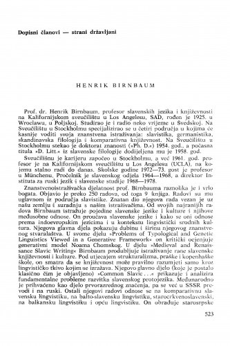 Henrik Birnbaum : [biografije novih članova Akademije]