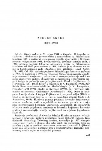 Zdenko Škreb (1904-1985) : [nekrolozi] / Aleksandar Flaker