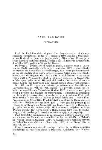 Paul Ramdohr (1890-1985) : [nekrolozi] / I. Jurković, V. Majer