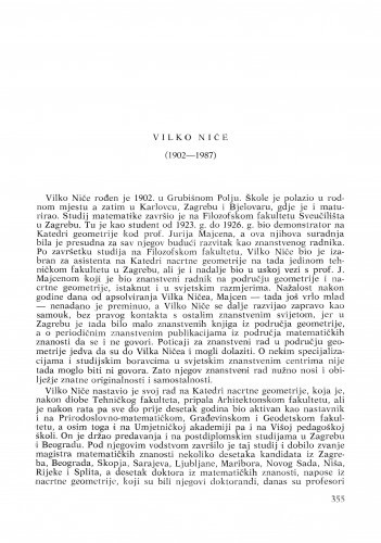 Vilko Niče (1902-1987) : [nekrolozi] / Stanko Bilinski