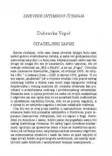 Čitateljski zapisi : dnevnik intimnog čitanja / Dubravka Vrgoč