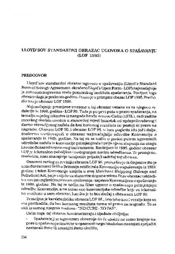 Lloyd'sov standardni obrazac ugovora o spašavanju (LOF 1995) : predgovor / Drago Pavić