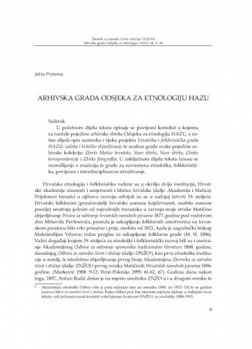 Arhivska građa Odsjeka za etnologiju HAZU / Jakša Primorac