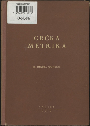Grčka metrika / sastavio Nikola Majnarić