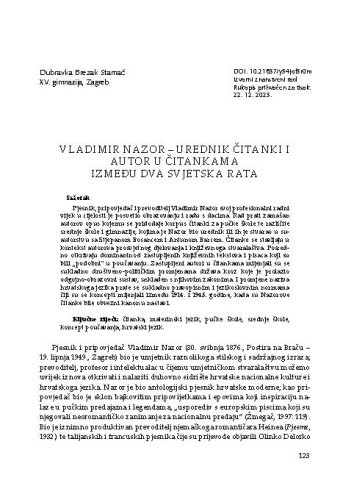 Vladimir Nazor - urednik čitanki i autor u čitankama između dva svjetska rata / Dubravka Brezak Stamać