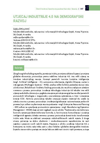 Utjecaj industrije 4.0 na demografski razvoj / Željko Špoljarić, Vedrana Jerković Štil, Krešimir Miklošević