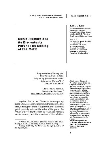 Music, Culture and its Discontents. Part 1: The Making of a Motif / Barbara Barry
