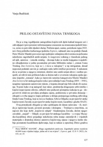 Prilog ostavštini Ivana Trnskoga / Vanja Budišćak