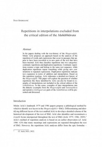 Repetitions in interpolations excluded from the critical edition of the Mahābhārata / Ivan Andrijanić