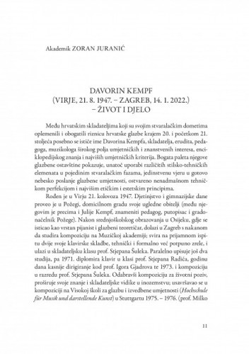 Davorin Kempf (Virje, 21. 8. 1947. - Zagreb, 14. 1. 2022.) - život i djelo / Zoran Juranić