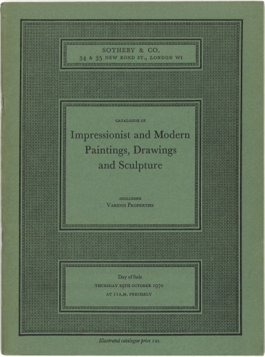 Catalogue of impressionist and modern paintings, drawings and sculpture ; including works by Harpignies ...  : day of sale, Thursday 29th October 1970 ... / Sotheby & Co.