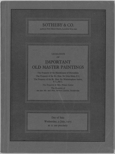 Catalogue of important old master paintings : including The Marquess of Downshire by Pompeo Batoni ... : day of sale, Wednesday, 9th July 1975 / Sotheby & Co.
