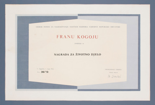 Povelja Nagrade za životno djelo Franji Kogoju