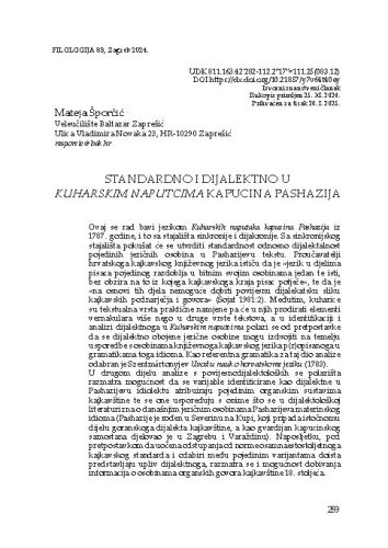 Standardno i dijalektno u Kuharskim naputcima kapucina Pashazija / Mateja Šporčić