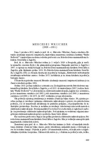 Mercedes Wrischer (1929.-2011.) : [nekrolog] / Nikola Ljubešić