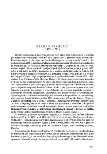 Branko Franolić (1925.-2011.) : [nekrolog] / August Kovačec