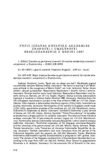 Popis izdanja Hrvatske akademije znanosti i umjetnosti objelodanjenih u godini 2007.
