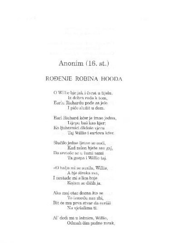 Rođenje Robina Hooda / Anonim (16. st.) ; s engleskog preveo Luko Paljetak