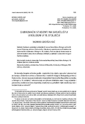 Dubrovački studenti na sveučilištu u Bologni u 18. stoljeću / Monika Grdiša Asić