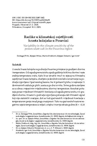 Razlike u klimatskoj osjetljivosti hrasta lužnjaka u Posavini
/ Domagoj Trlin, Stjepan Mikac, Marko Orešković, Stjepan Dekanić, Igor Anić