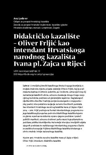 Didaktičko kazalište – Oliver Frljić kao intendant Hrvatskoga narodnog kazališta Ivana pl. Zajca u Rijeci / Ana Lederer