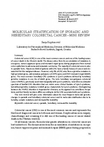 Molecular stratification of sporadic and hereditary colorectal cancer – mini review / Sanja Kapitanović