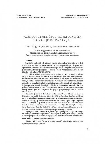 Važnost genetičkog savjetovališta za nasljedni rak dojke / Tamara Žigman, Iva Kirac, Snježana Ramić, Ivan Milas