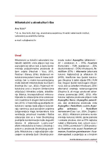 Mikotoksini u akvakulturi riba
 / Ana Vulić