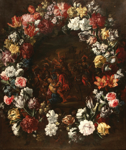 Vijenac cvijeća s figurativnim prizorom