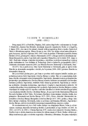 Joseph T. Bombelles (1930.-2011.) : [nekrolog] / Vladimir Stipetić
