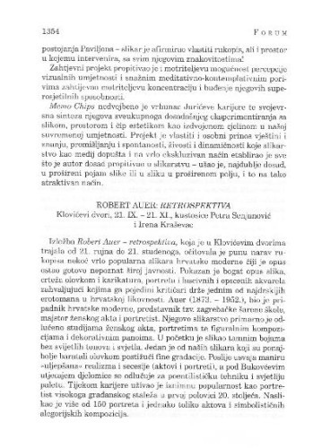 Robert Auer: Retrospektiva : Klovićevi dvori, 21. XI. - 21. XI., kustosice Petra Senjanović i Irena Kraševac : [likovna kronika] / Ivica Župan