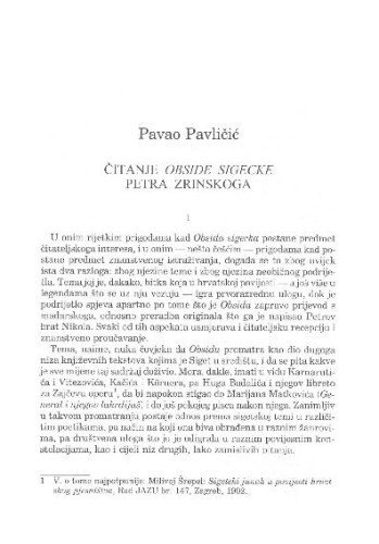 Čitanje Obside sigecke Petra Zrinskoga / Pavao Pavličić