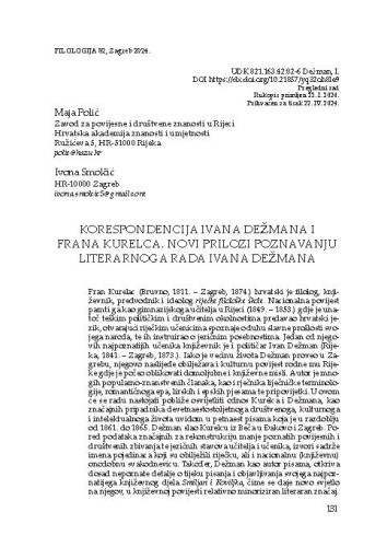 Korespondencija Ivana Dežmana i Frana Kurelca. Novi prilozi poznavanju literarnoga rada Ivana Dežmana / Maja Polić, Ivona Smolčić