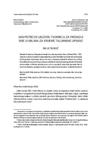 San Pietro di Lagosta: tvornica za preradu ribe u Ublima za vrijeme talijanske uprave / Maja Šunjić