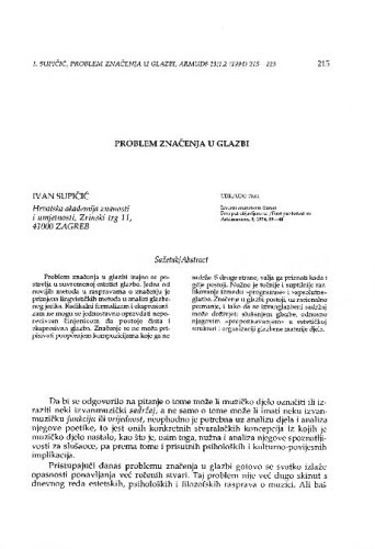 Problem značenja u glazbi / Ivan Supičić