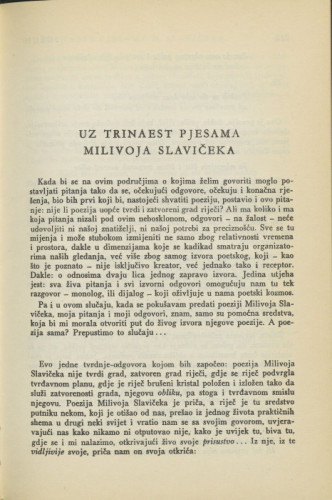 Uz trinaest pjesama Milivoja Slavičeka / P. Šegedin