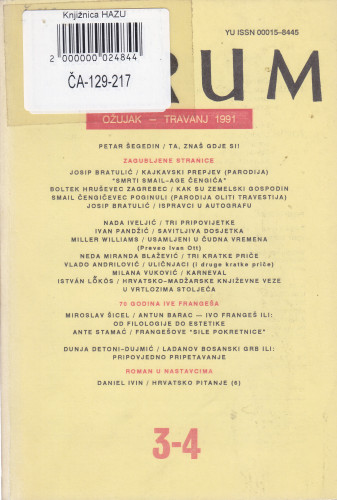 God. 30(1991), knj. 61, br. 3-4 (ožujak-travanj) / glavni i odgovorni urednik Slavko Mihalić, urednik Dubravko Jelčić