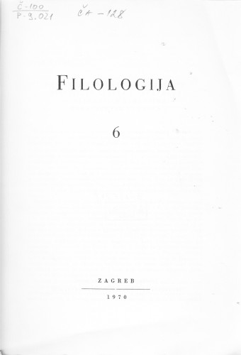 [Knj.] 6(1970) / [za Hrvatsko filološko društvo uređuju: Mirko Deanović, Mate Hraste, Josip Torbarina]
